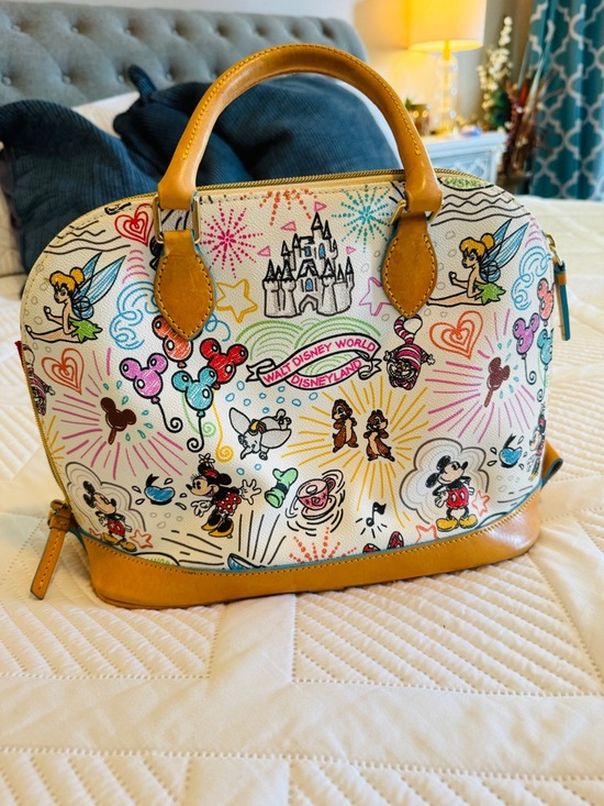 Dooney & Bourke Multicolor Disney Print Satchel with Tan Trim - Picture 2 of 4